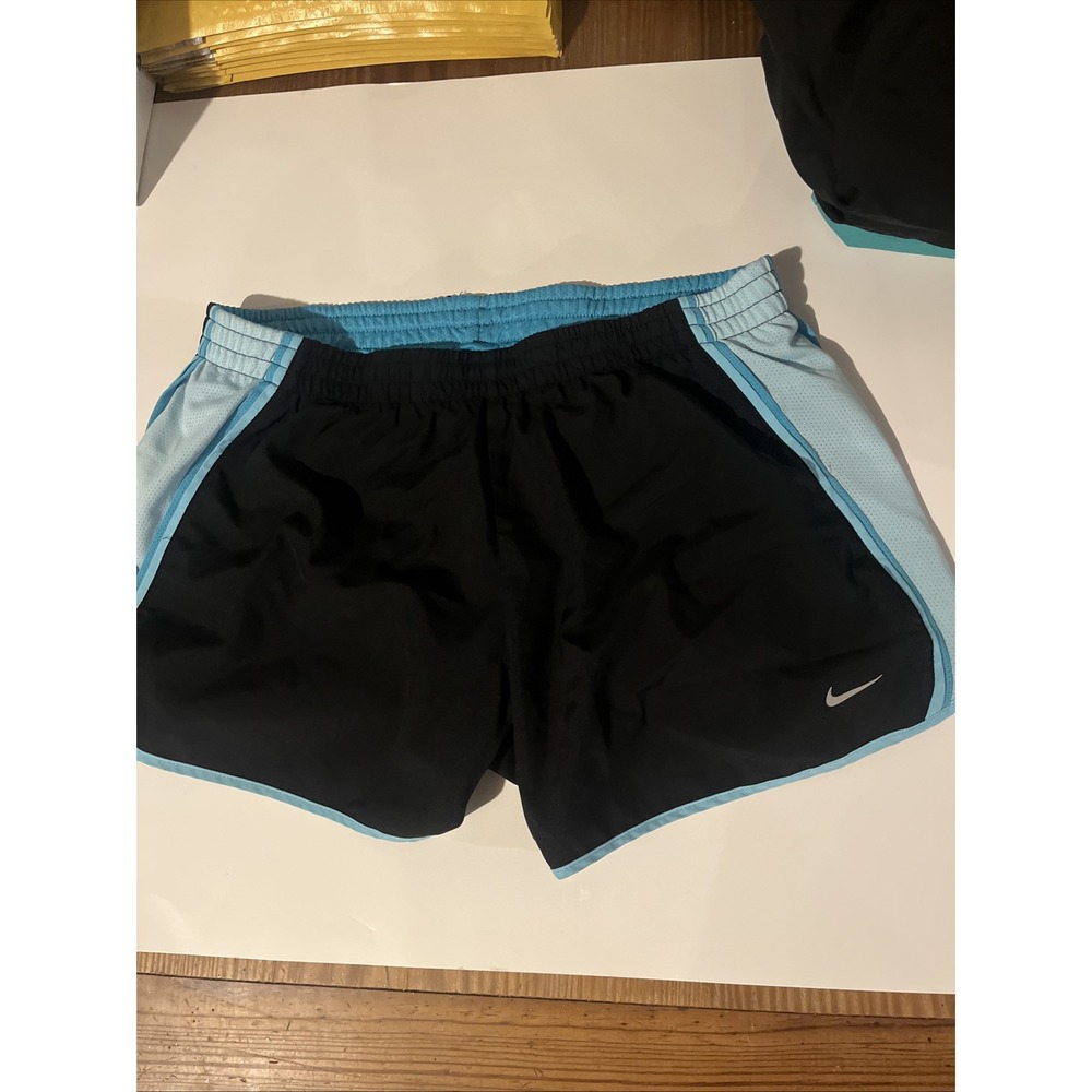 Nike Dri-Fit Women Running Shorts Tempo Lined Black Aqua Green Size Medium